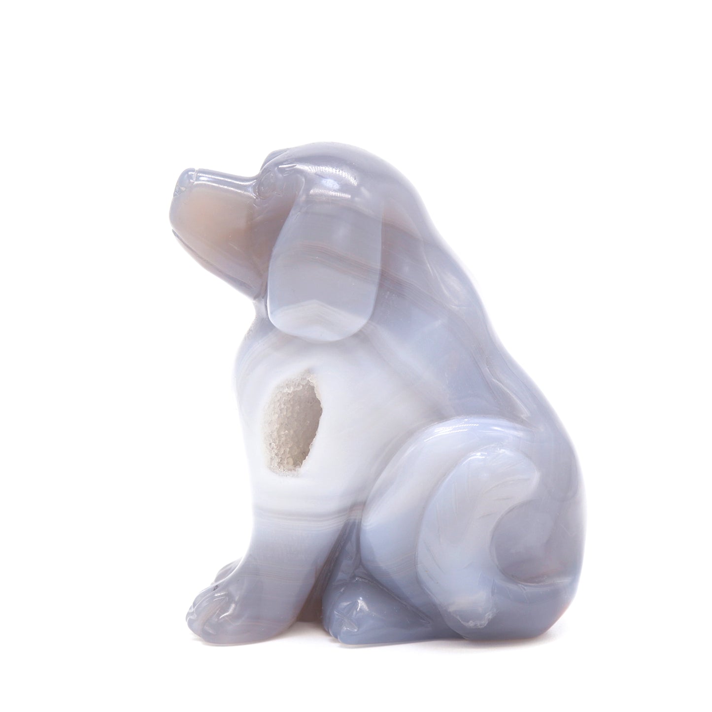 3.5" Hand Carved Druzy Agate Dog Figurine Crystal Puppy Carving Healing