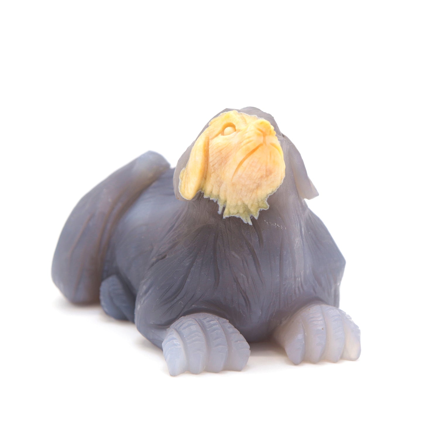 5" Hand Carved Flower Agate Dog Statue Crystal Puppy Carving Healing
