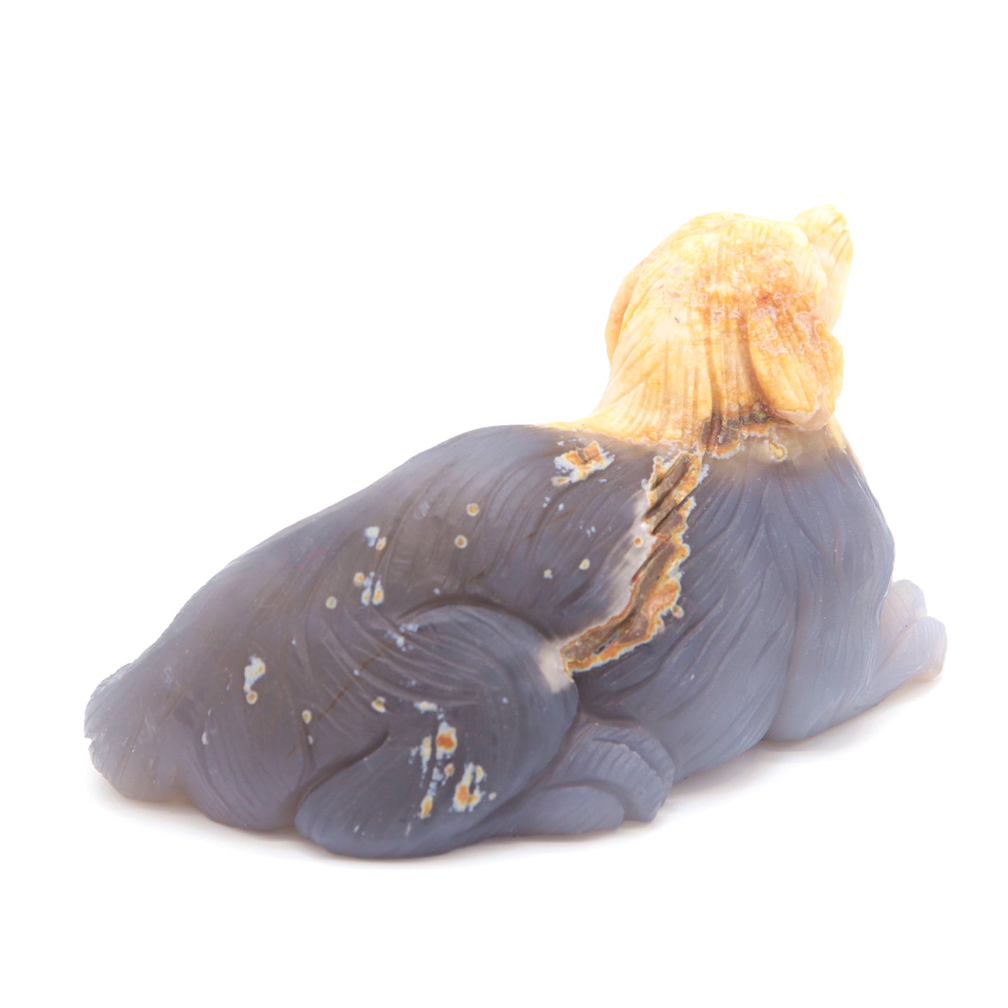 5" Hand Carved Flower Agate Dog Statue Crystal Puppy Carving Healing