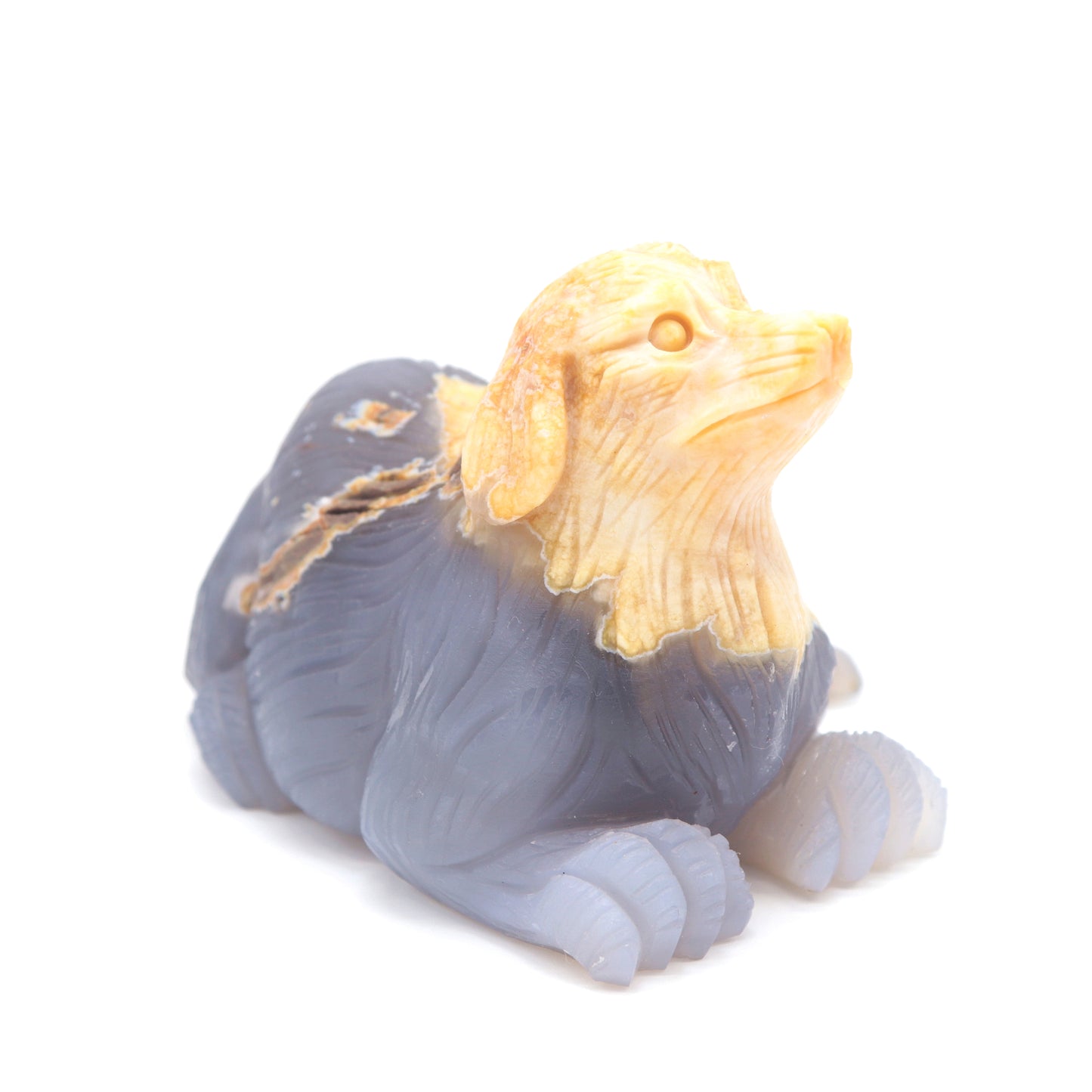 5" Hand Carved Flower Agate Dog Statue Crystal Puppy Carving Healing