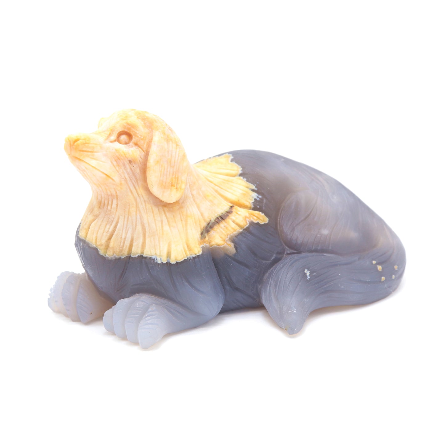 5" Hand Carved Flower Agate Dog Statue Crystal Puppy Carving Healing