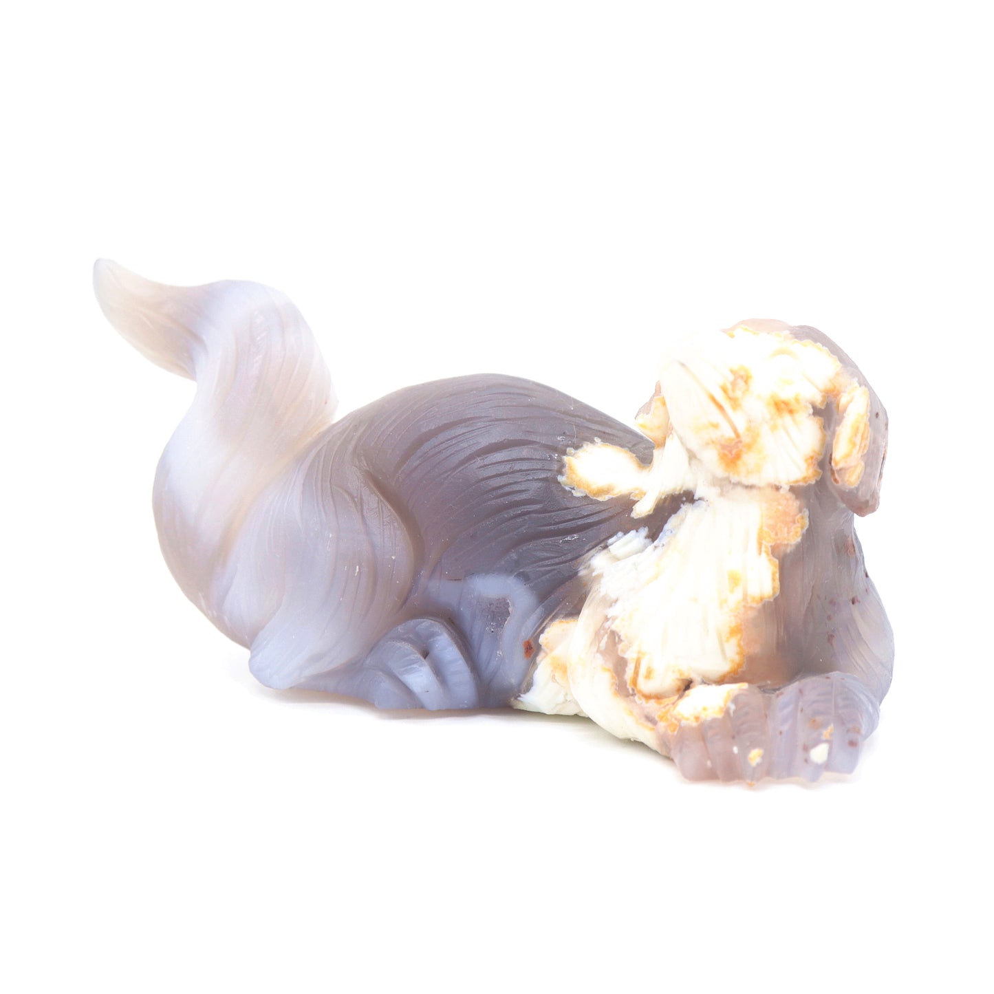 2.5" Hand Carved Flower Agate Crystal Dog Figurine Quartz Puppy Gift