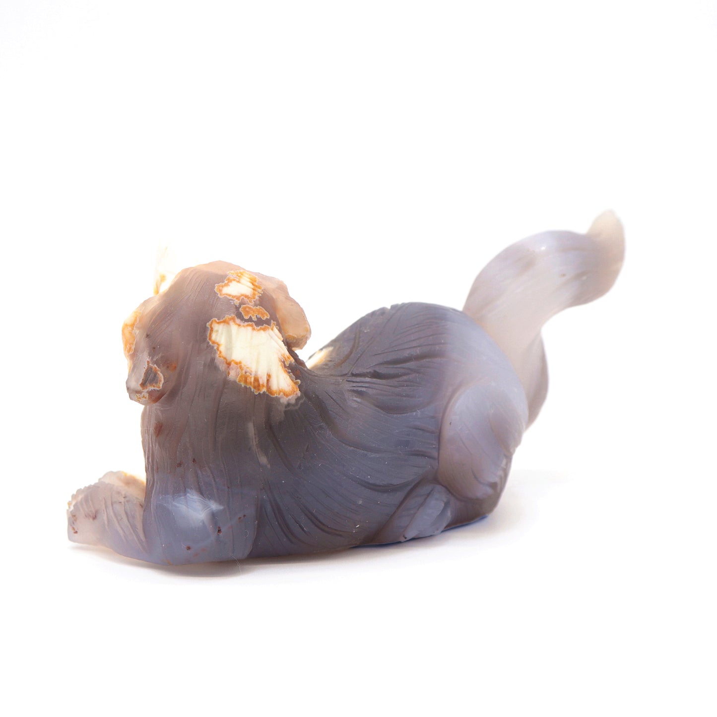 2.5" Hand Carved Flower Agate Crystal Dog Figurine Quartz Puppy Gift