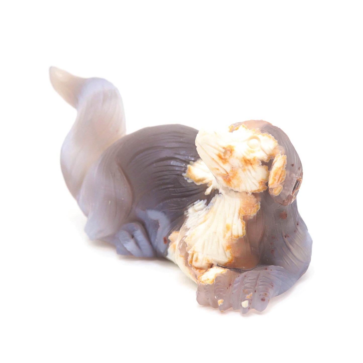 2.5" Hand Carved Flower Agate Crystal Dog Figurine Quartz Puppy Gift