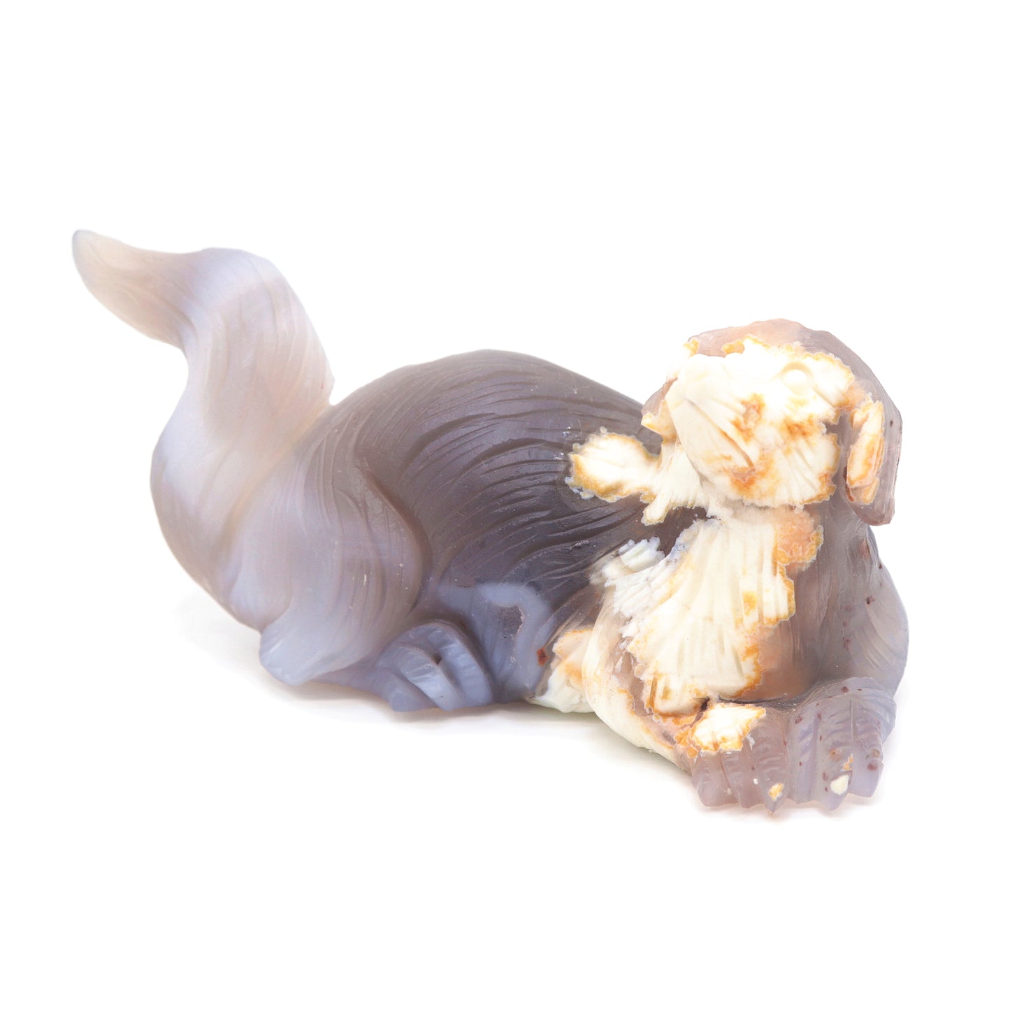 2.5" Hand Carved Flower Agate Crystal Dog Figurine Quartz Puppy Gift