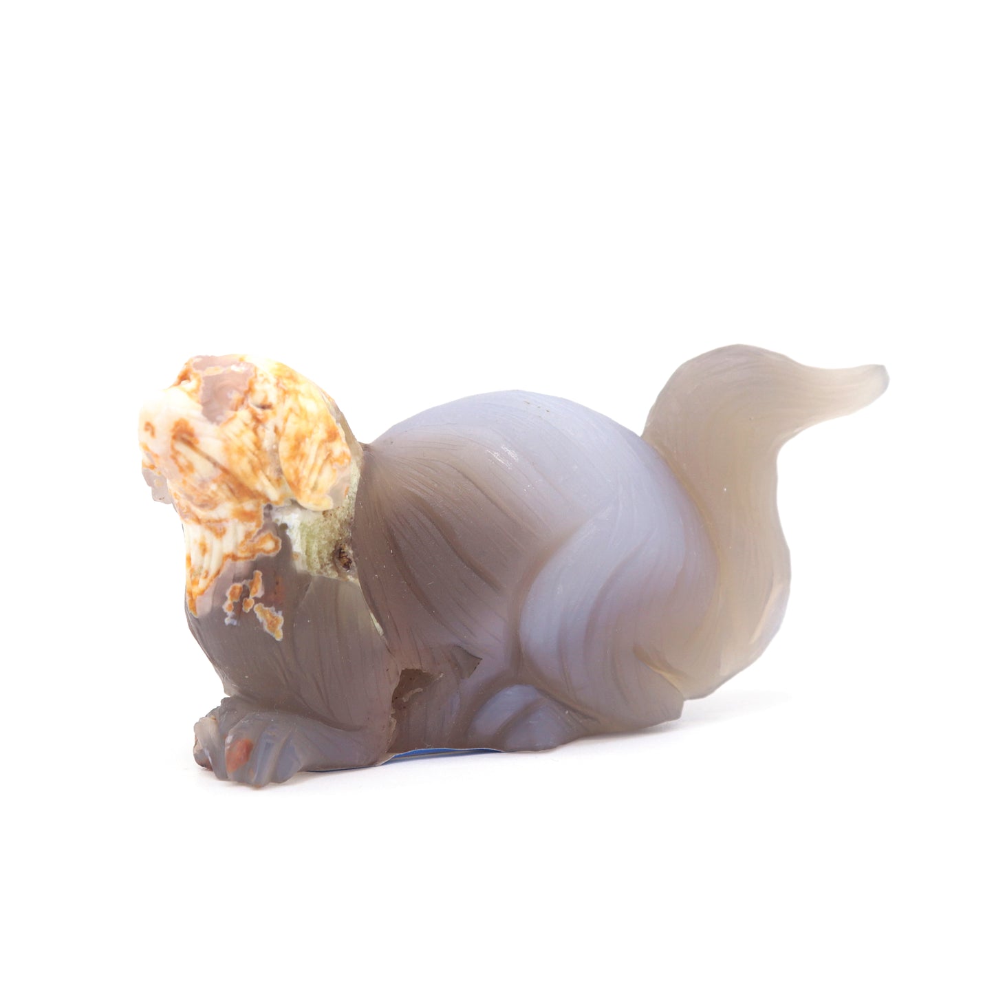 4.5" Hand Carved Flower Agate Dog Statue Crystal Puppy Carving Healing