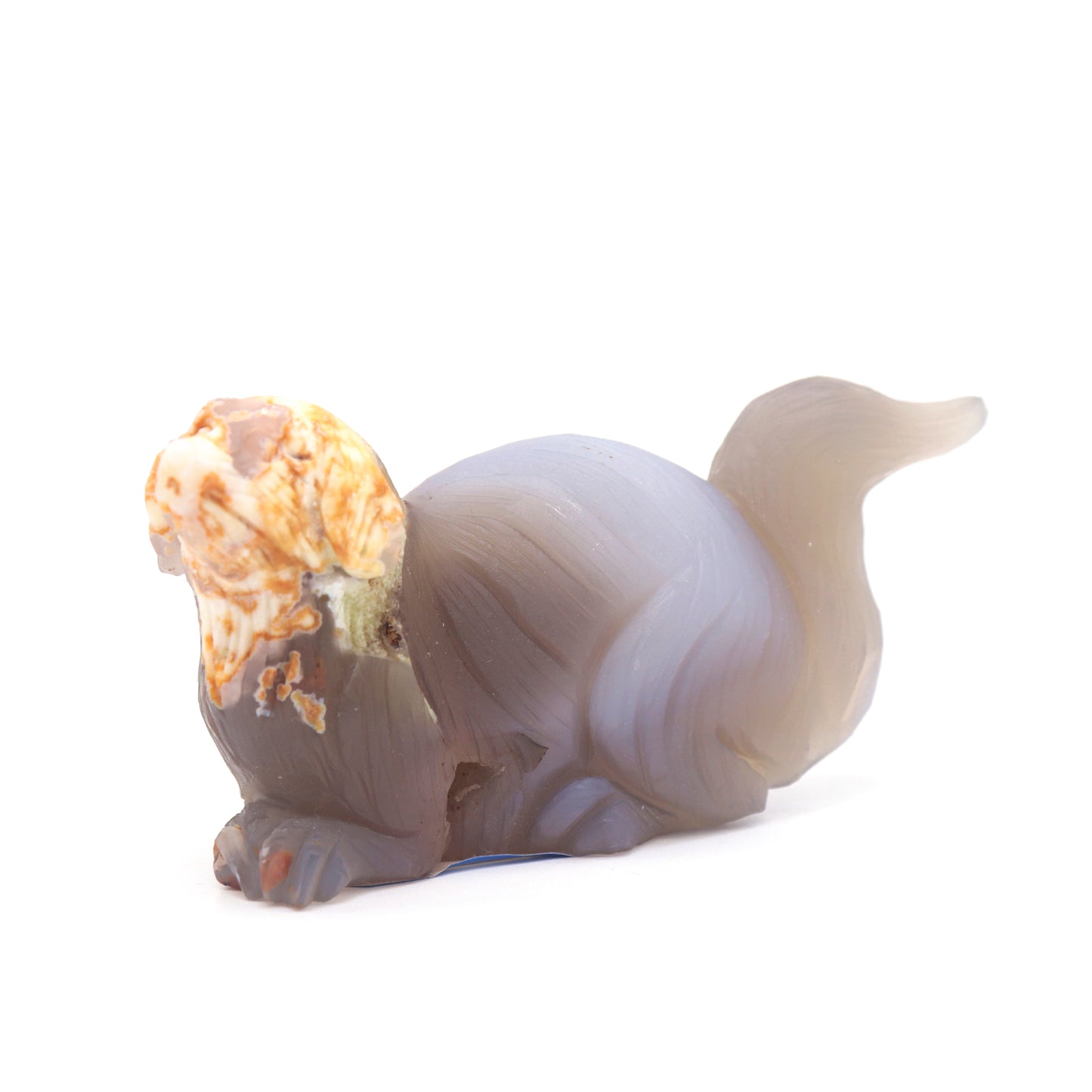 4.5" Hand Carved Flower Agate Dog Statue Crystal Puppy Carving Healing