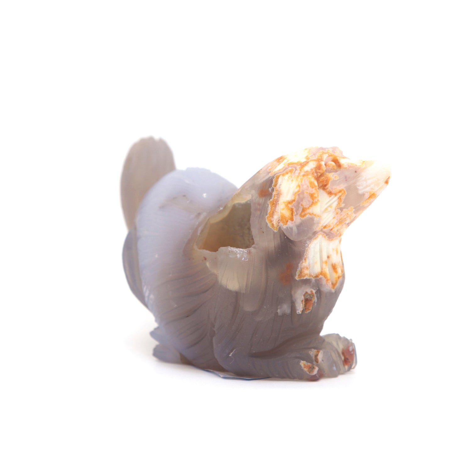 4.5" Hand Carved Flower Agate Dog Statue Crystal Puppy Carving Healing