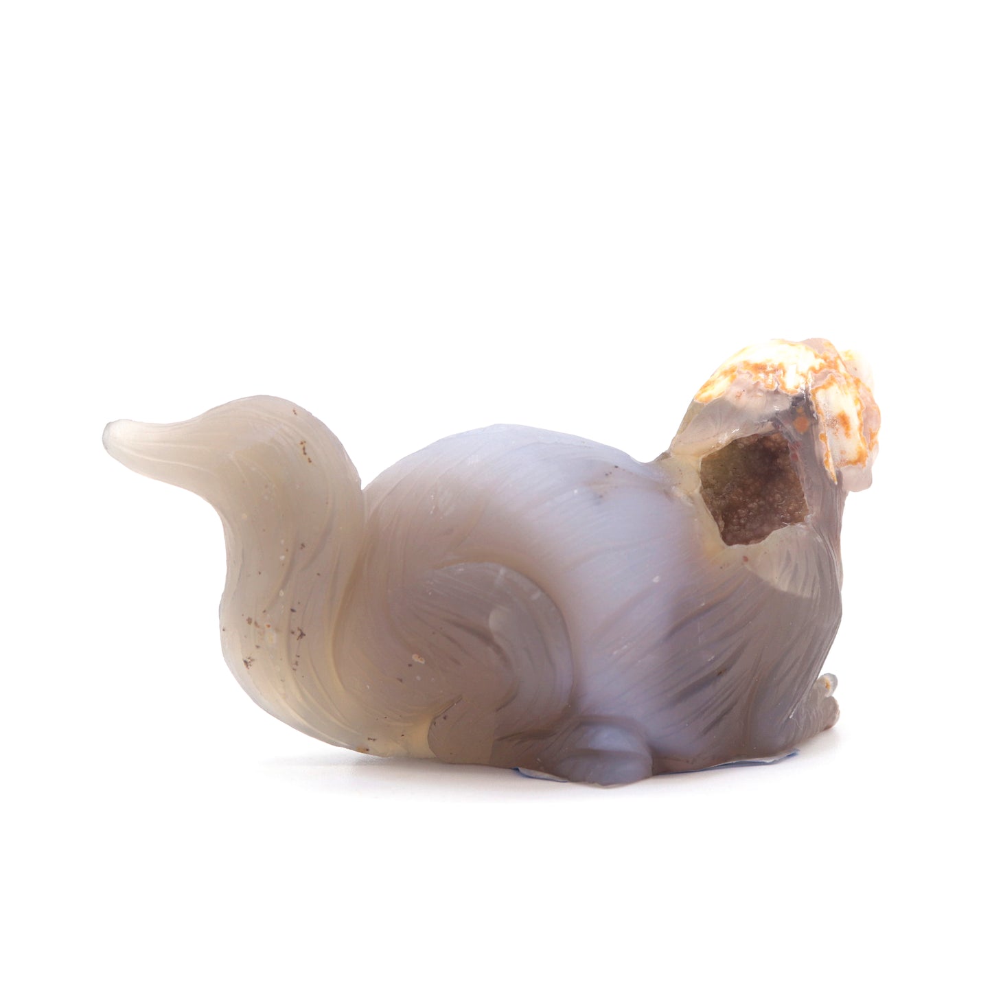 4.5" Hand Carved Flower Agate Dog Statue Crystal Puppy Carving Healing