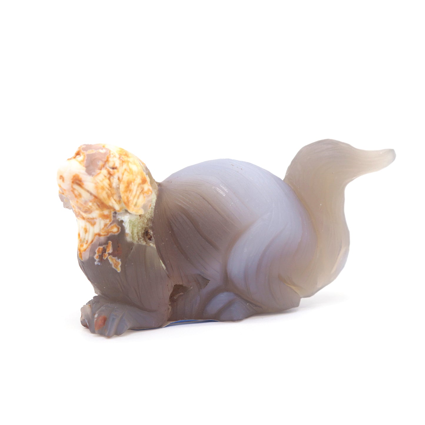 4.5" Hand Carved Flower Agate Dog Statue Crystal Puppy Carving Healing