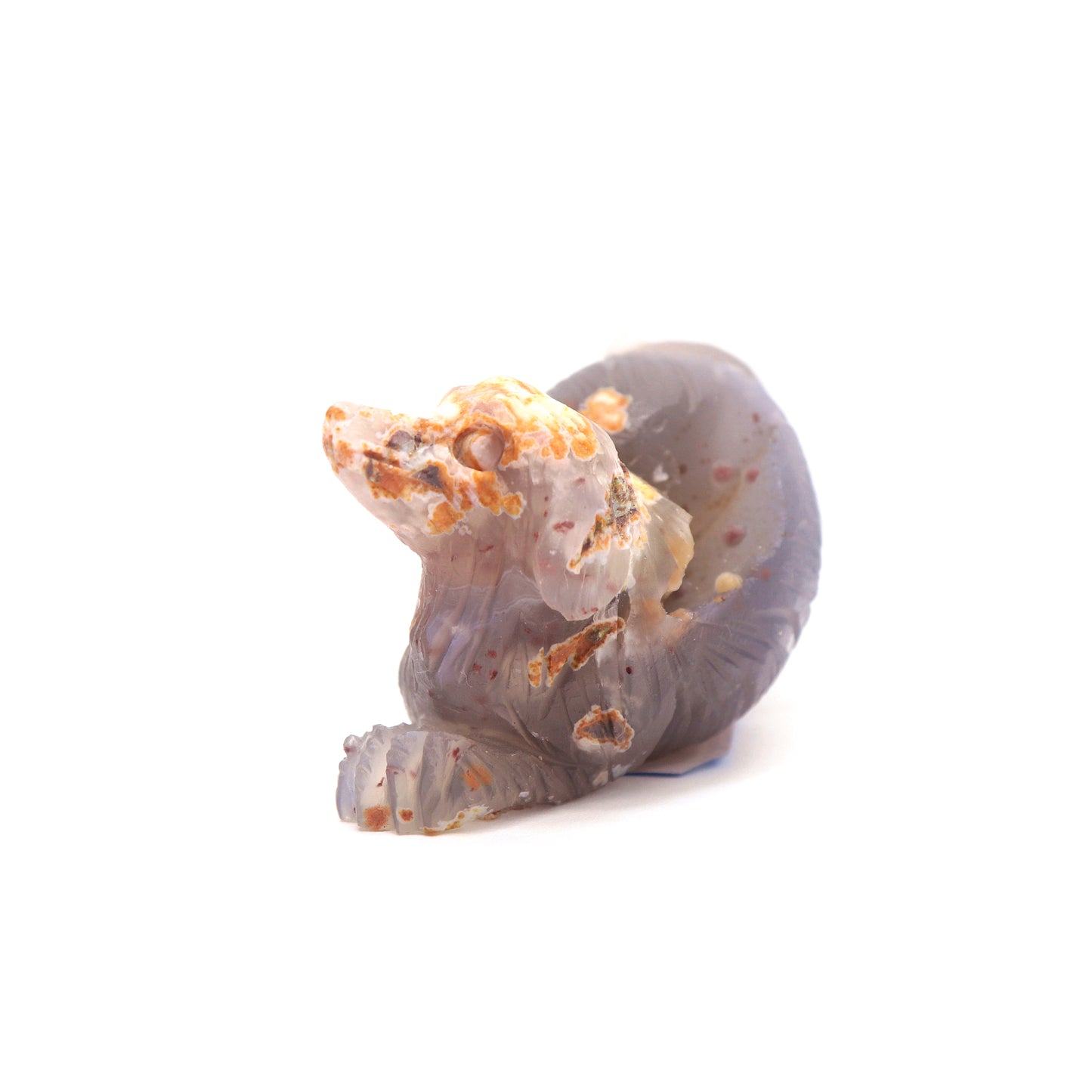 3.5" Hand Carved Flower Agate Crystal Dog Figurine quartz Puppy