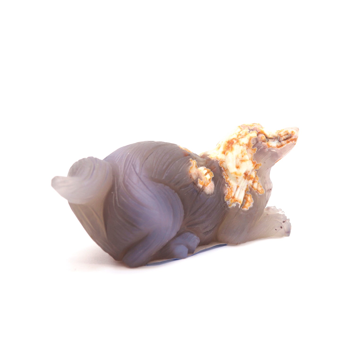 3.5" Hand Carved Flower Agate Crystal Dog Figurine quartz Puppy