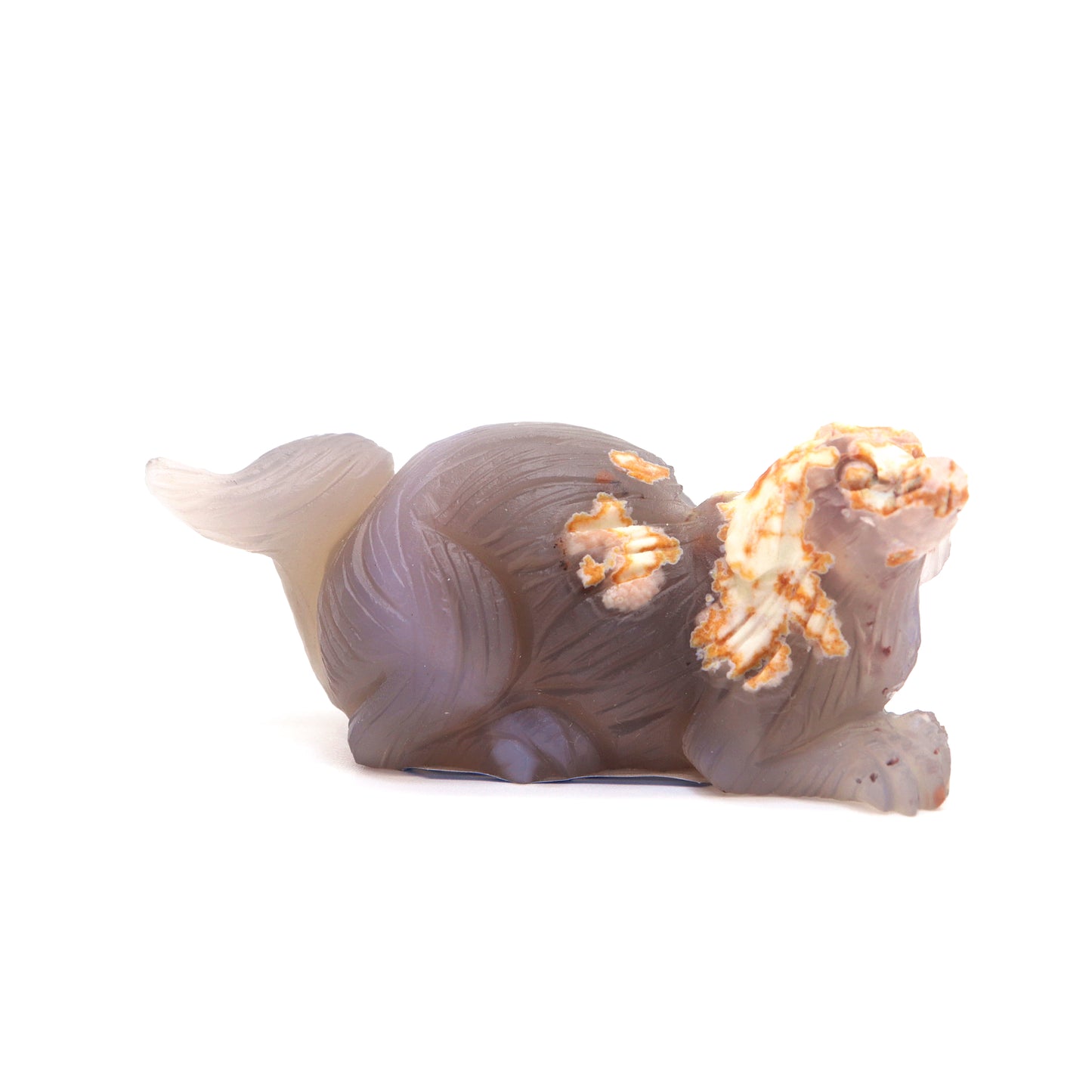 3.5" Hand Carved Flower Agate Crystal Dog Figurine quartz Puppy