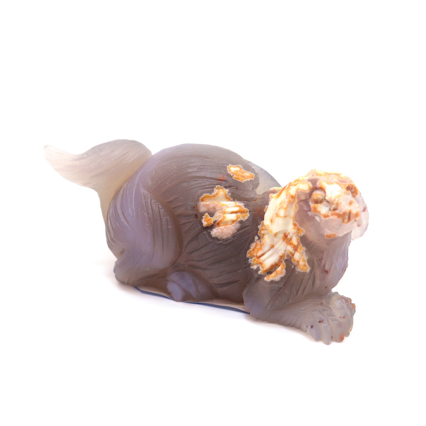 3.5" Hand Carved Flower Agate Crystal Dog Figurine quartz Puppy