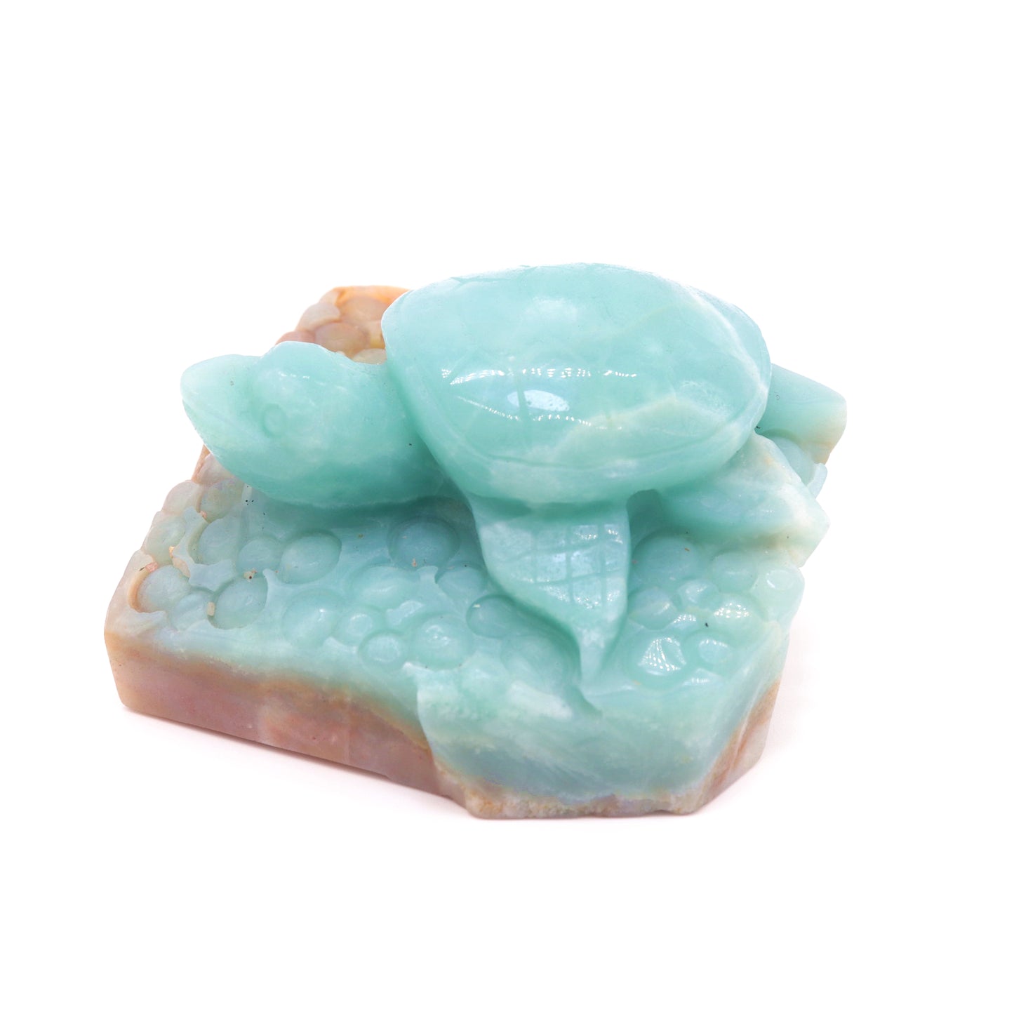 4" Natural Amazonite Crystal Turtle Caribbean Calcite Figurine Healing Quartz