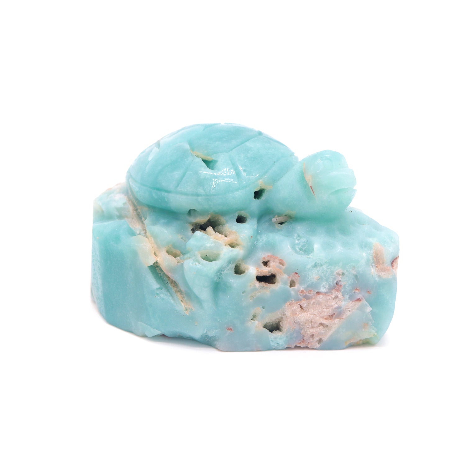 4" Natural Amazonite Turtle Caribbean Calcite Tortoise Figurine Crystal Healing Quartz