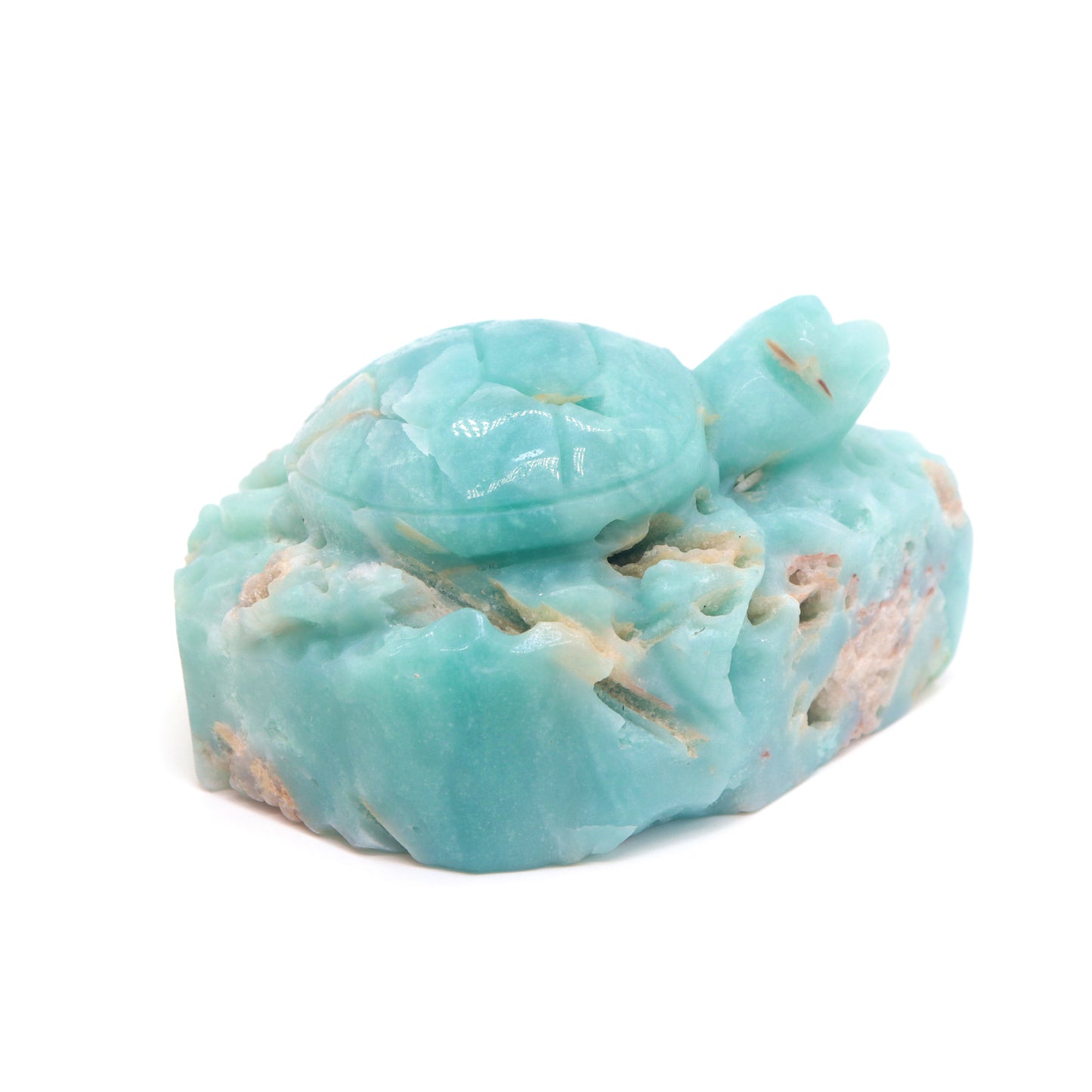 4" Natural Amazonite Turtle Caribbean Calcite Tortoise Figurine Crystal Healing Quartz
