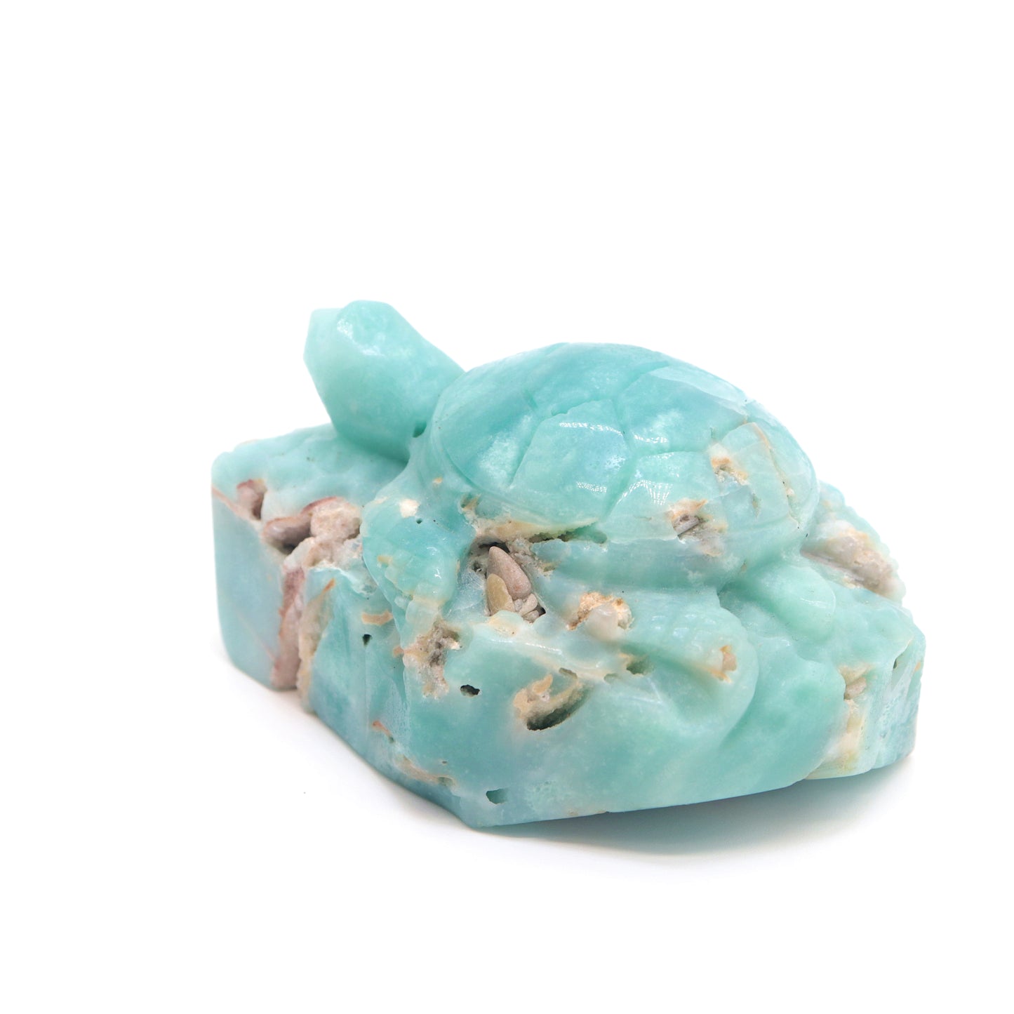 4" Natural Amazonite Turtle Caribbean Calcite Tortoise Figurine Crystal Healing Quartz