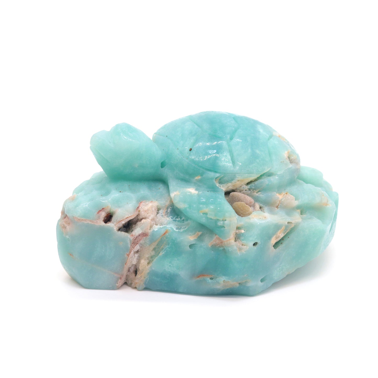4" Natural Amazonite Turtle Caribbean Calcite Tortoise Figurine Crystal Healing Quartz
