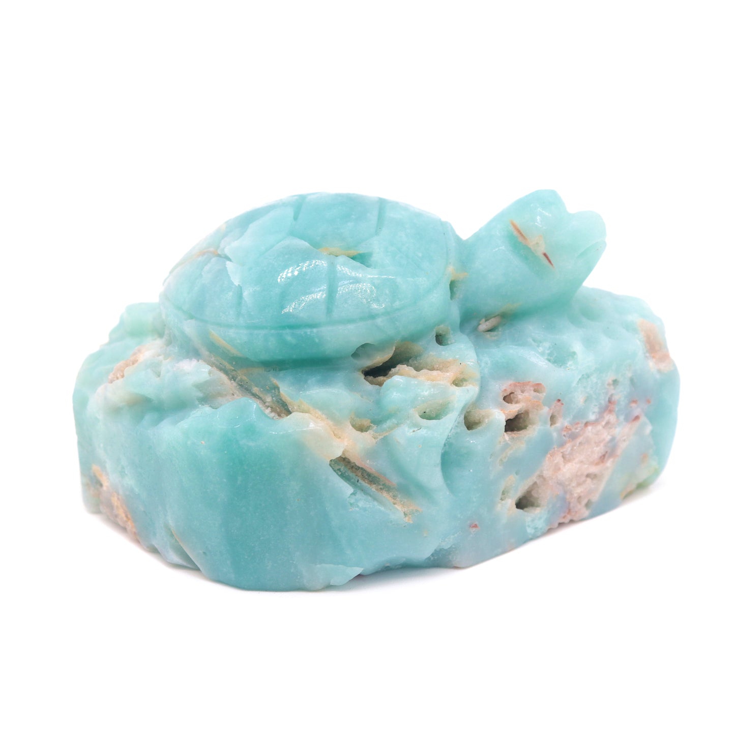 4" Natural Amazonite Turtle Caribbean Calcite Tortoise Figurine Crystal Healing Quartz