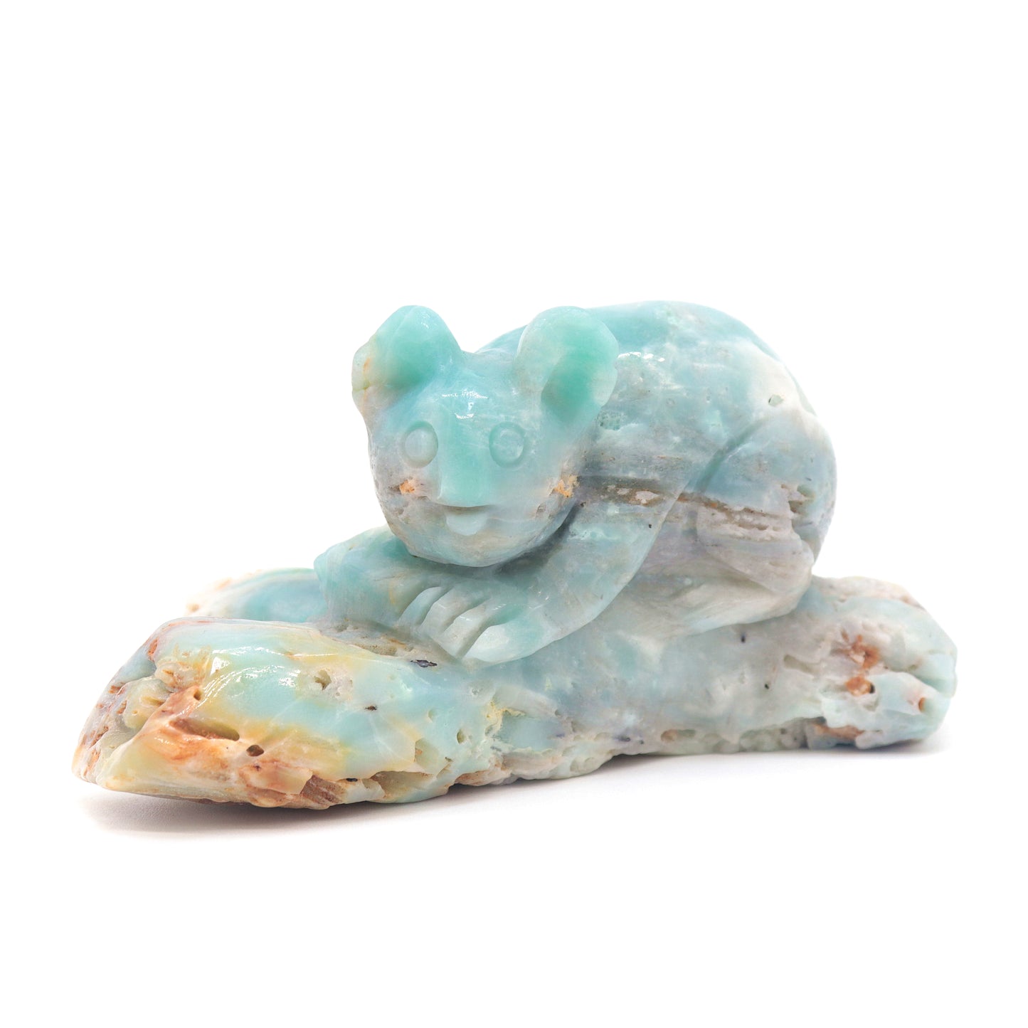5.8" Natural Amazonite Koala Caribbean Calcite Figurine Crystal Healing Quartz