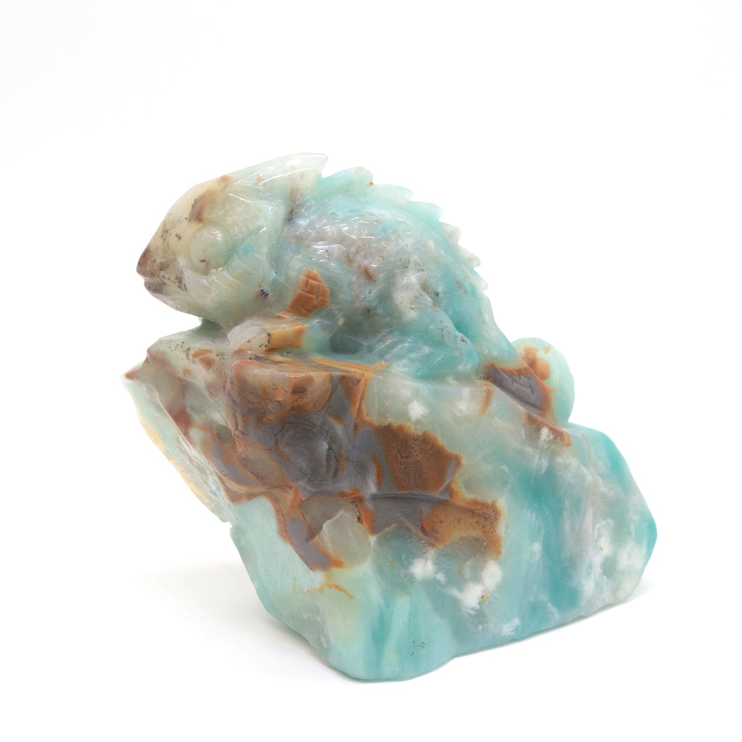 5" Natural Amazonite Lizard Caribbean Calcite Chameleon Figurine Crystal Healing Quartz