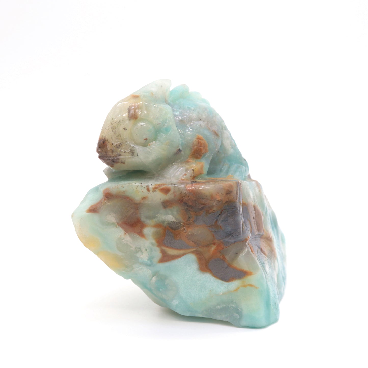 5" Natural Amazonite Lizard Caribbean Calcite Chameleon Figurine Crystal Healing Quartz