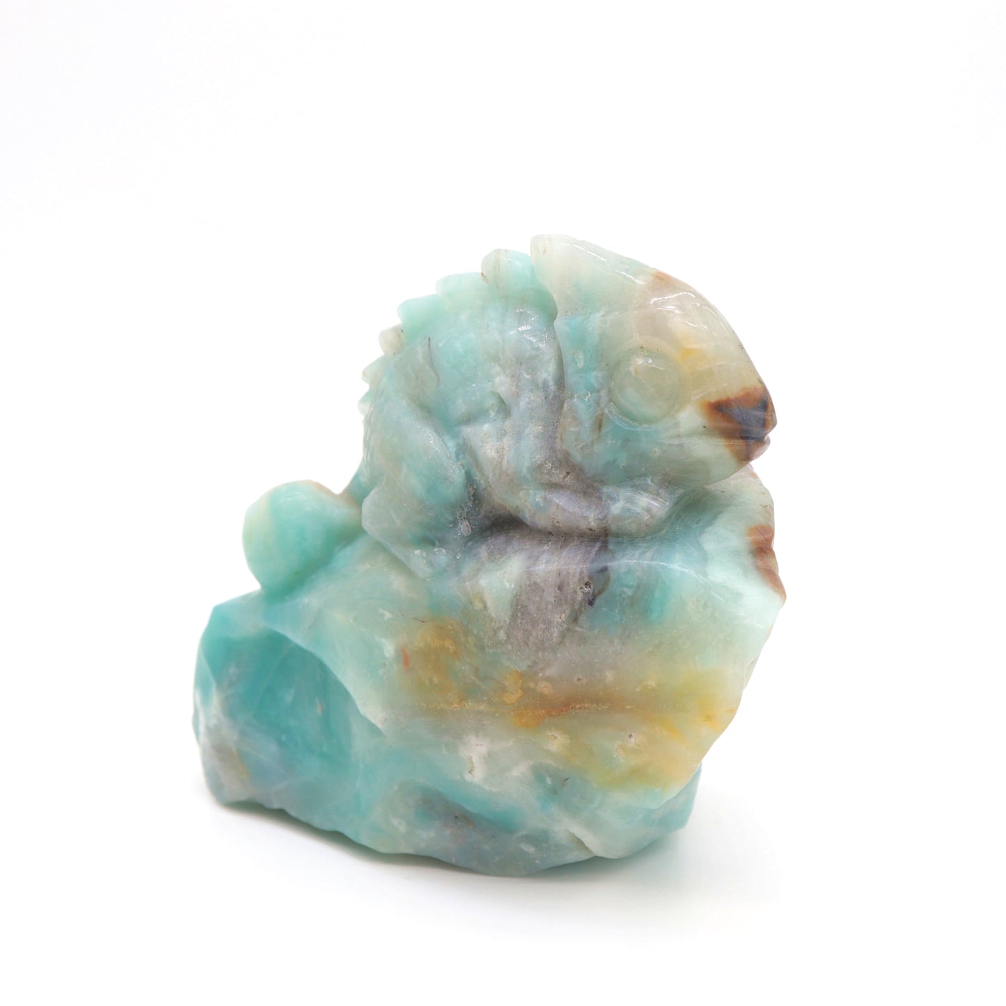 5" Natural Amazonite Lizard Caribbean Calcite Chameleon Figurine Crystal Healing Quartz