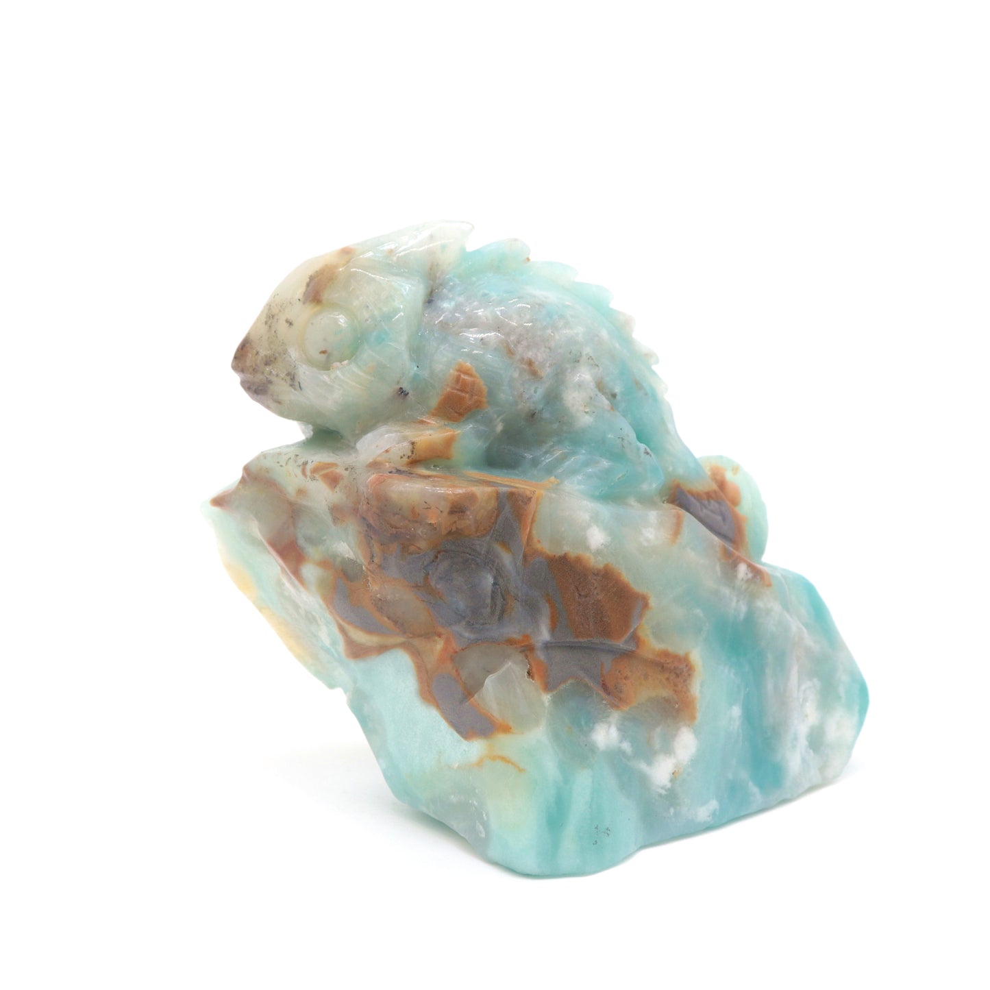 5" Natural Amazonite Lizard Caribbean Calcite Chameleon Figurine Crystal Healing Quartz