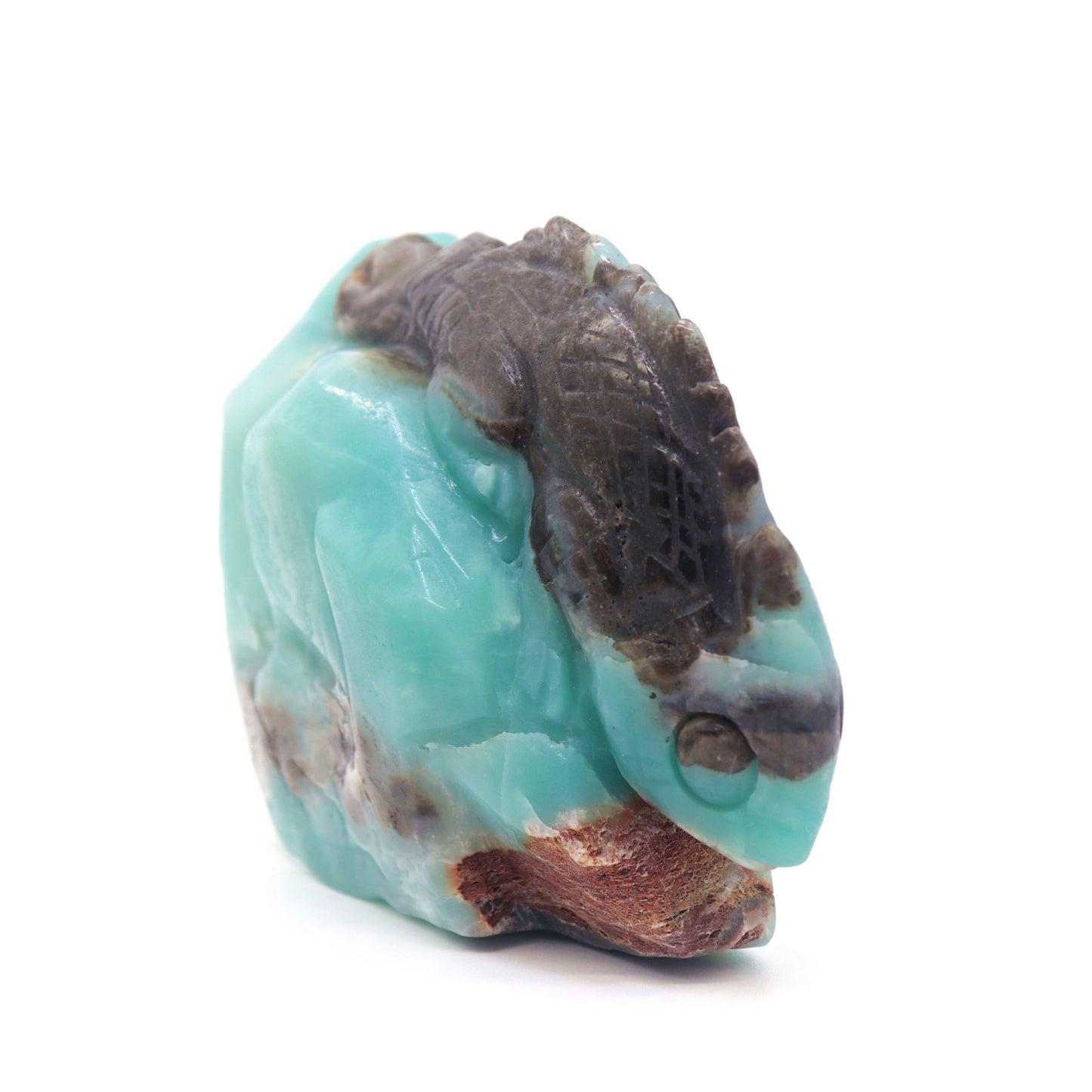 4.5" Natural Amazonite Lizard Caribbean Calcite Chameleon Statue Crystal Healing Quartz