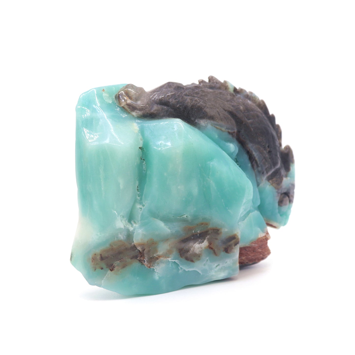 4.5" Natural Amazonite Lizard Caribbean Calcite Chameleon Statue Crystal Healing Quartz