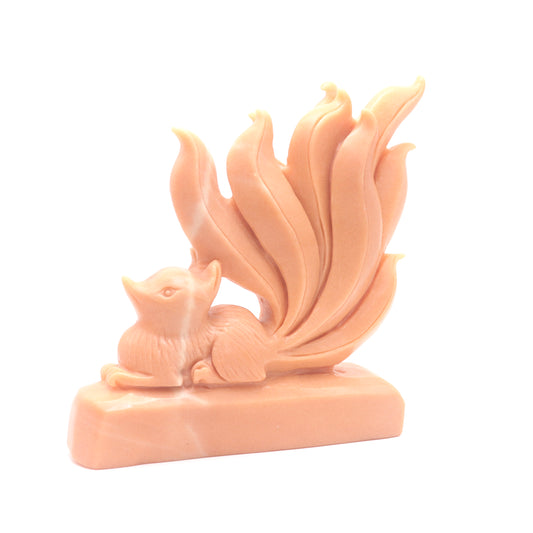 6.3" Natural Rouge Jade Nine Tail Fox Figurine Crystal Fox Healing Quartz