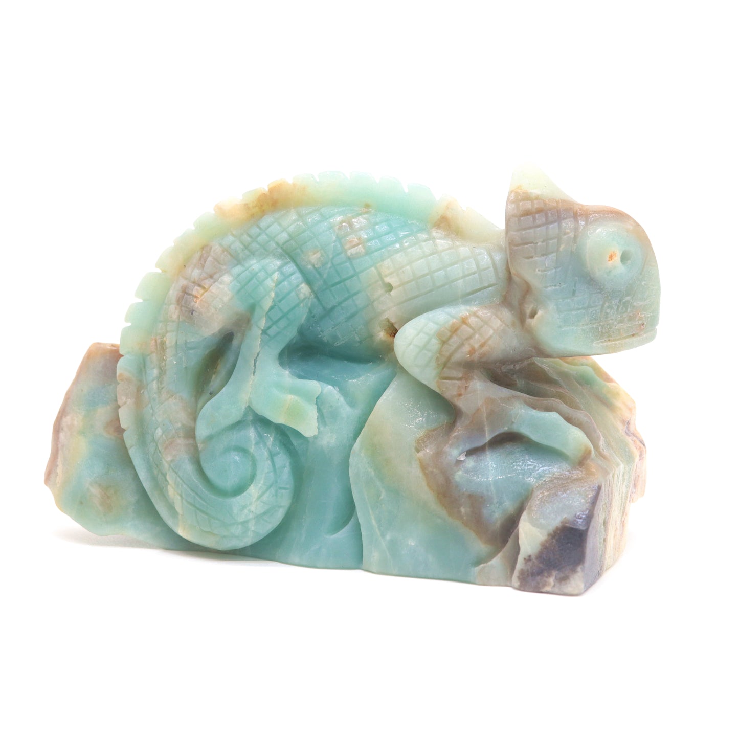 5" Natural Amazonite Lizard Caribbean Calcite Chameleon Figurine Crystal Healing Quartz
