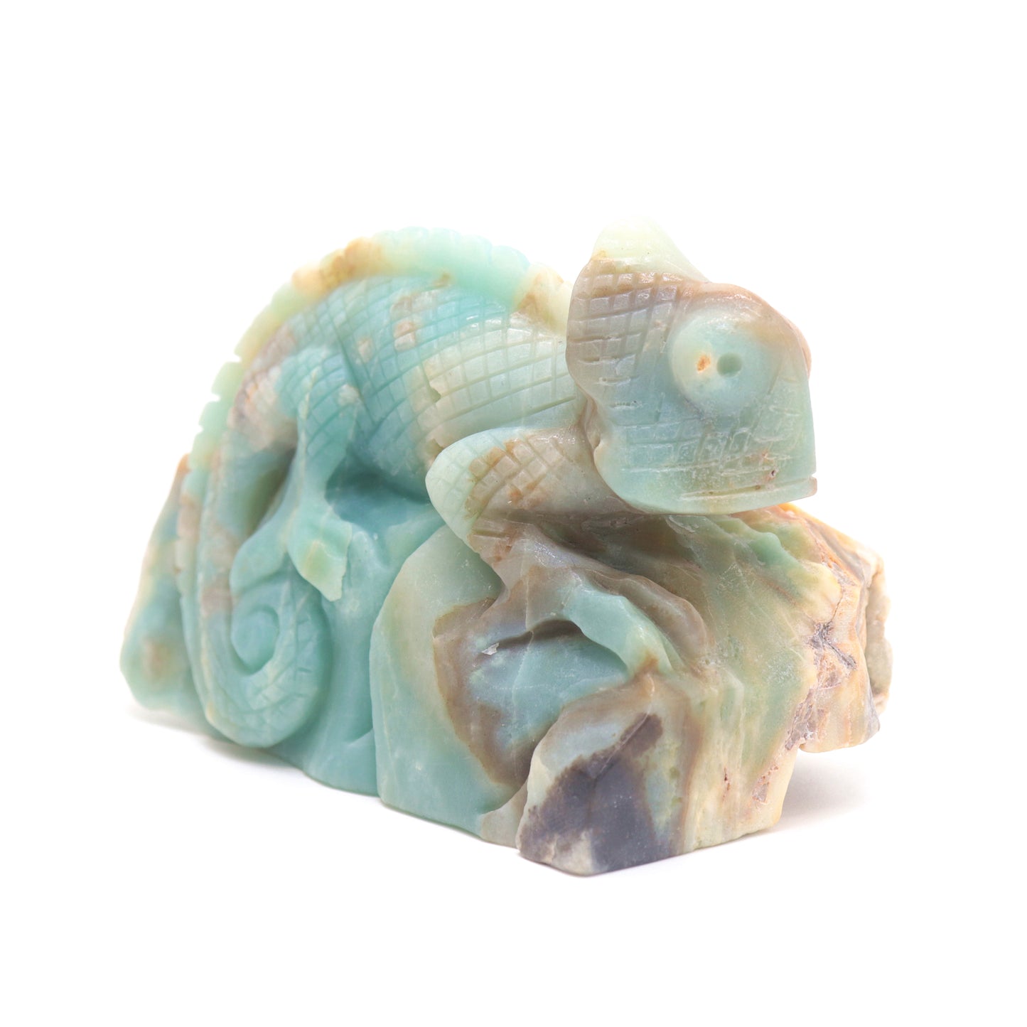 5" Natural Amazonite Lizard Caribbean Calcite Chameleon Figurine Crystal Healing Quartz