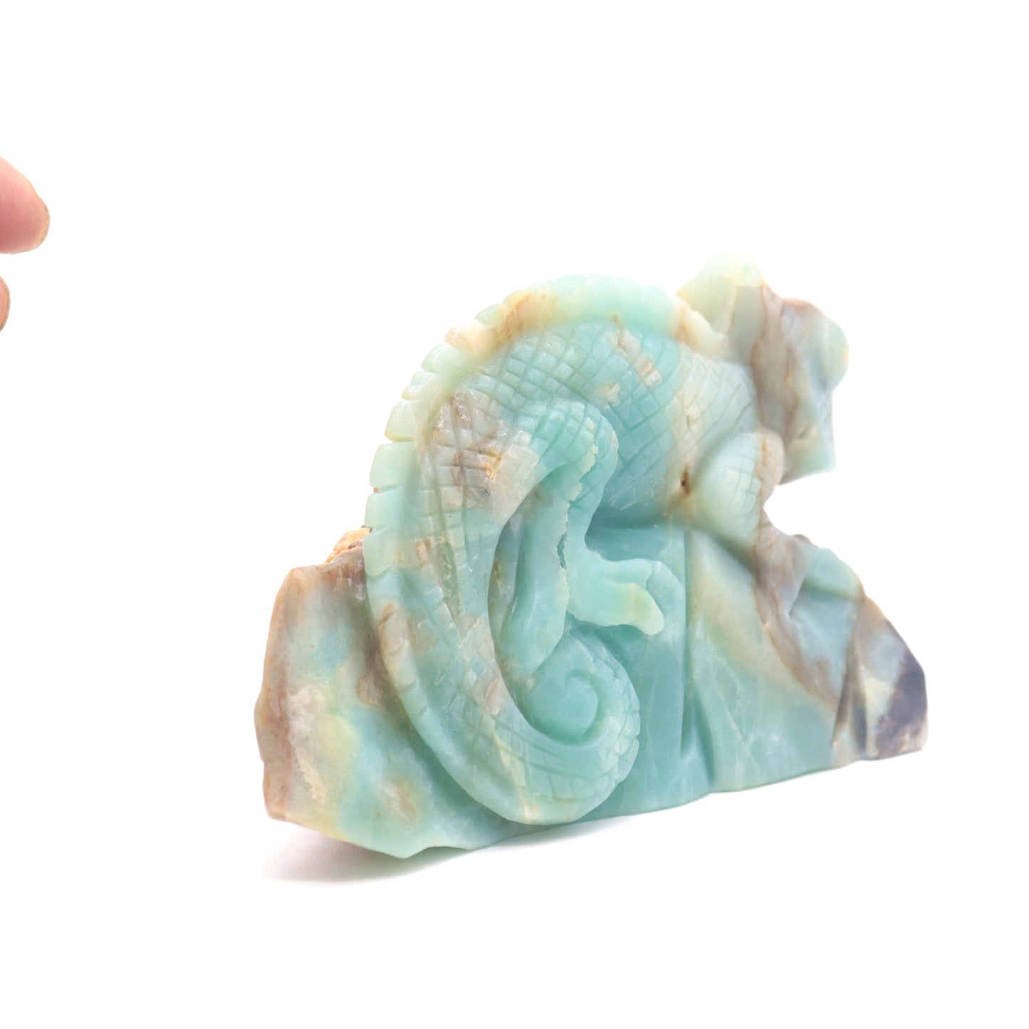 5" Natural Amazonite Lizard Caribbean Calcite Chameleon Figurine Crystal Healing Quartz