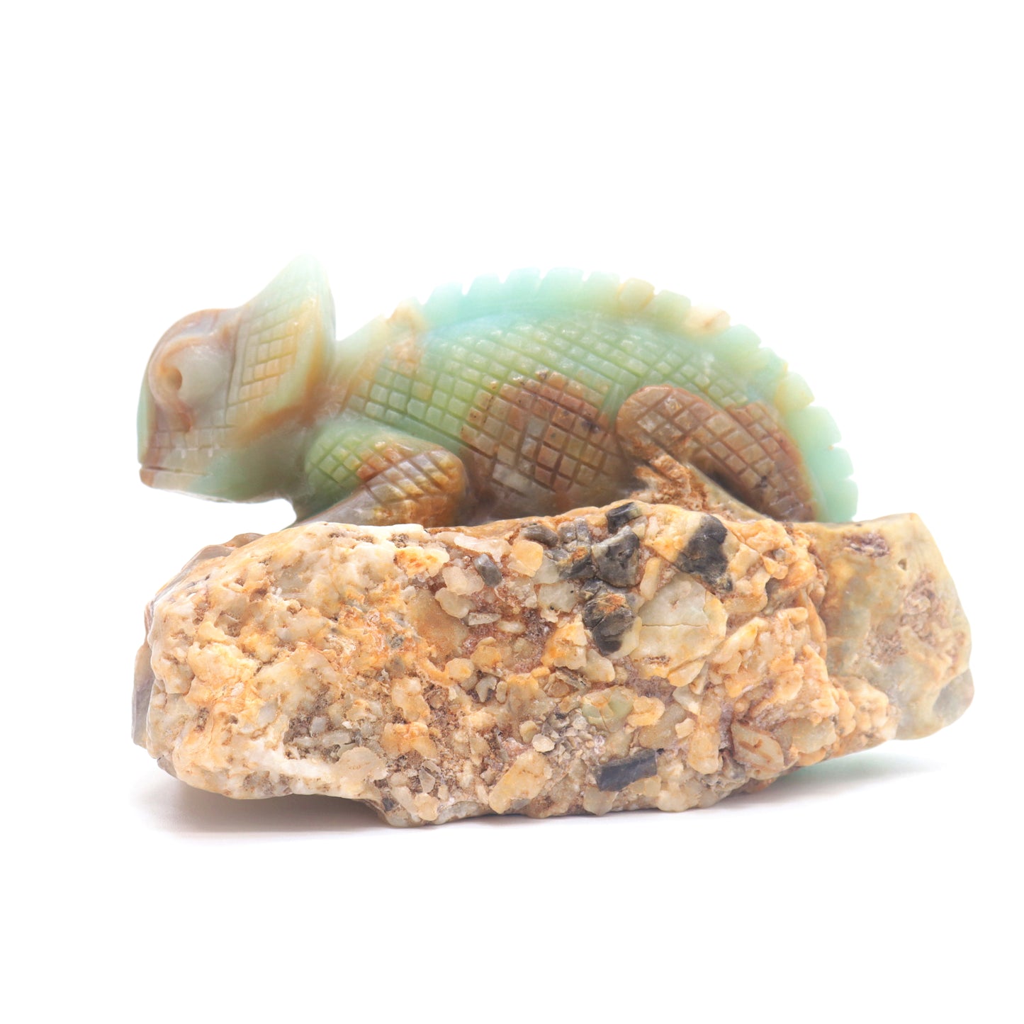 5" Natural Amazonite Lizard Caribbean Calcite Chameleon Figurine Crystal Healing Quartz