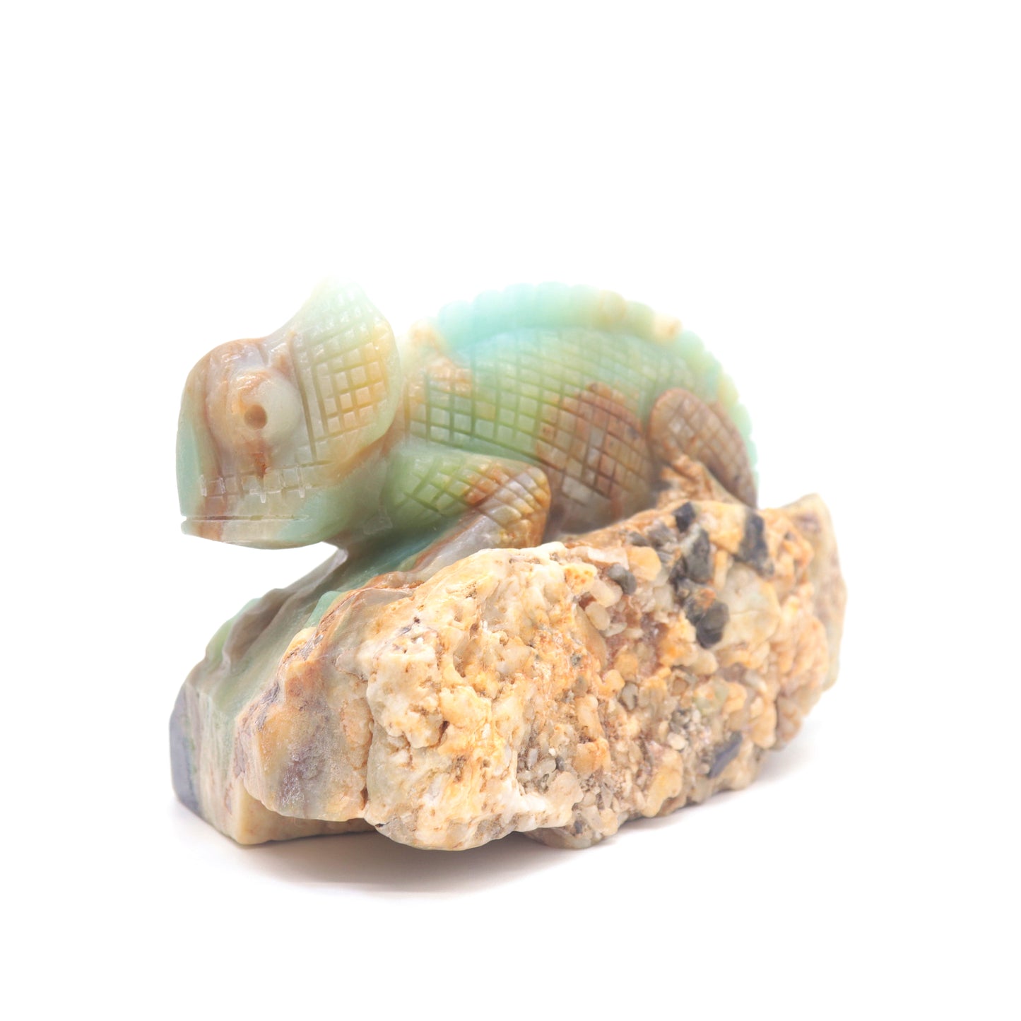 5" Natural Amazonite Lizard Caribbean Calcite Chameleon Figurine Crystal Healing Quartz