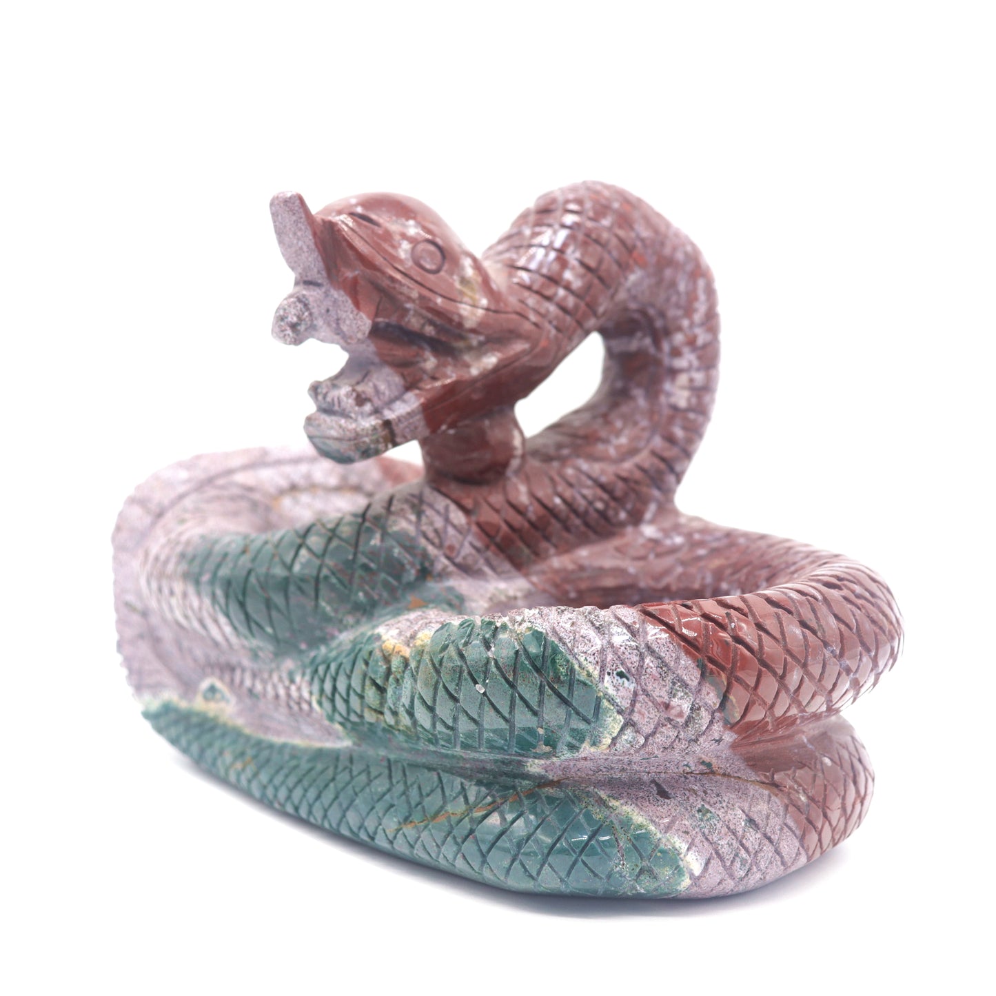 2.8lb Ocean Jasper Crystal Snake Figurine Candle Holder Sphere Holder