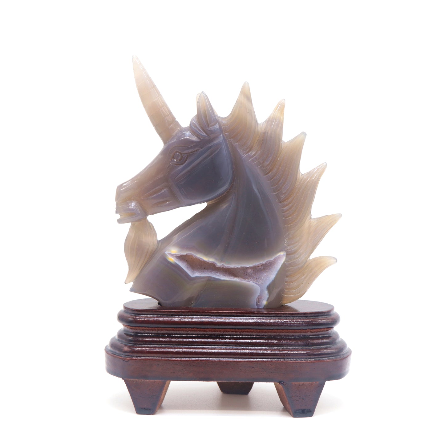 7.5" Natural Agate Druzy Hand Carved Unicorn Figurine Reiki Healing
