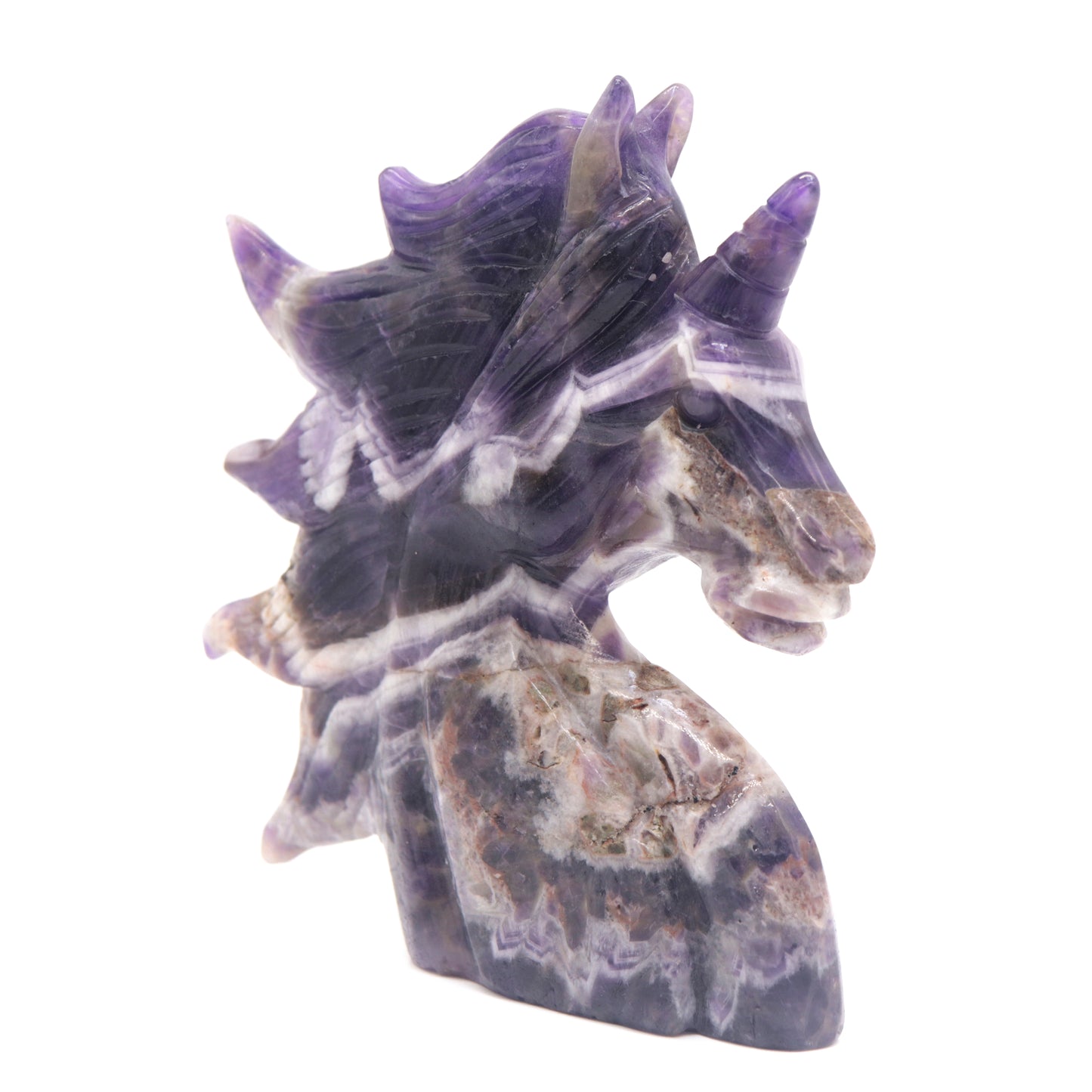 5" Natural Dream Amethyst Hand Carved Unicorn Figurine Reiki Healing