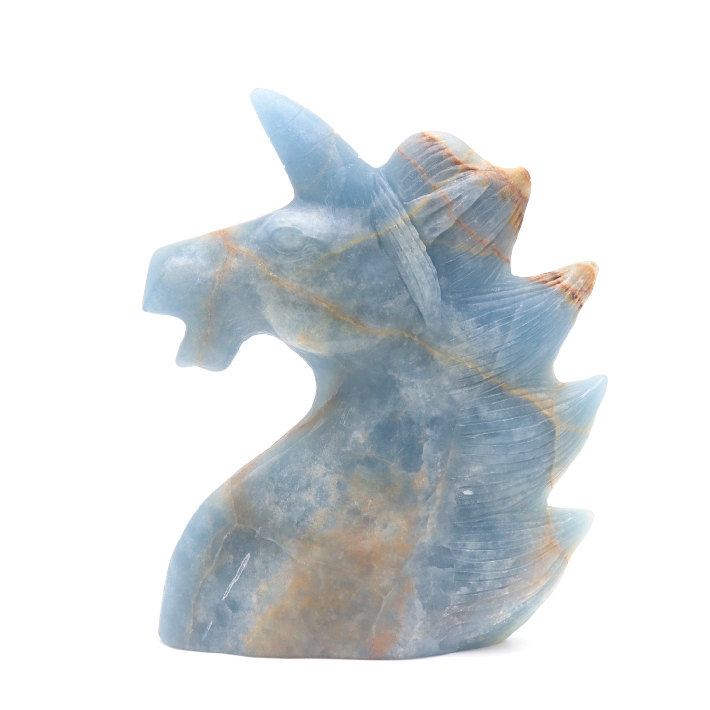 6" Natural Blue Onyx Hand Carved Unicorn Figurine Reiki Healing