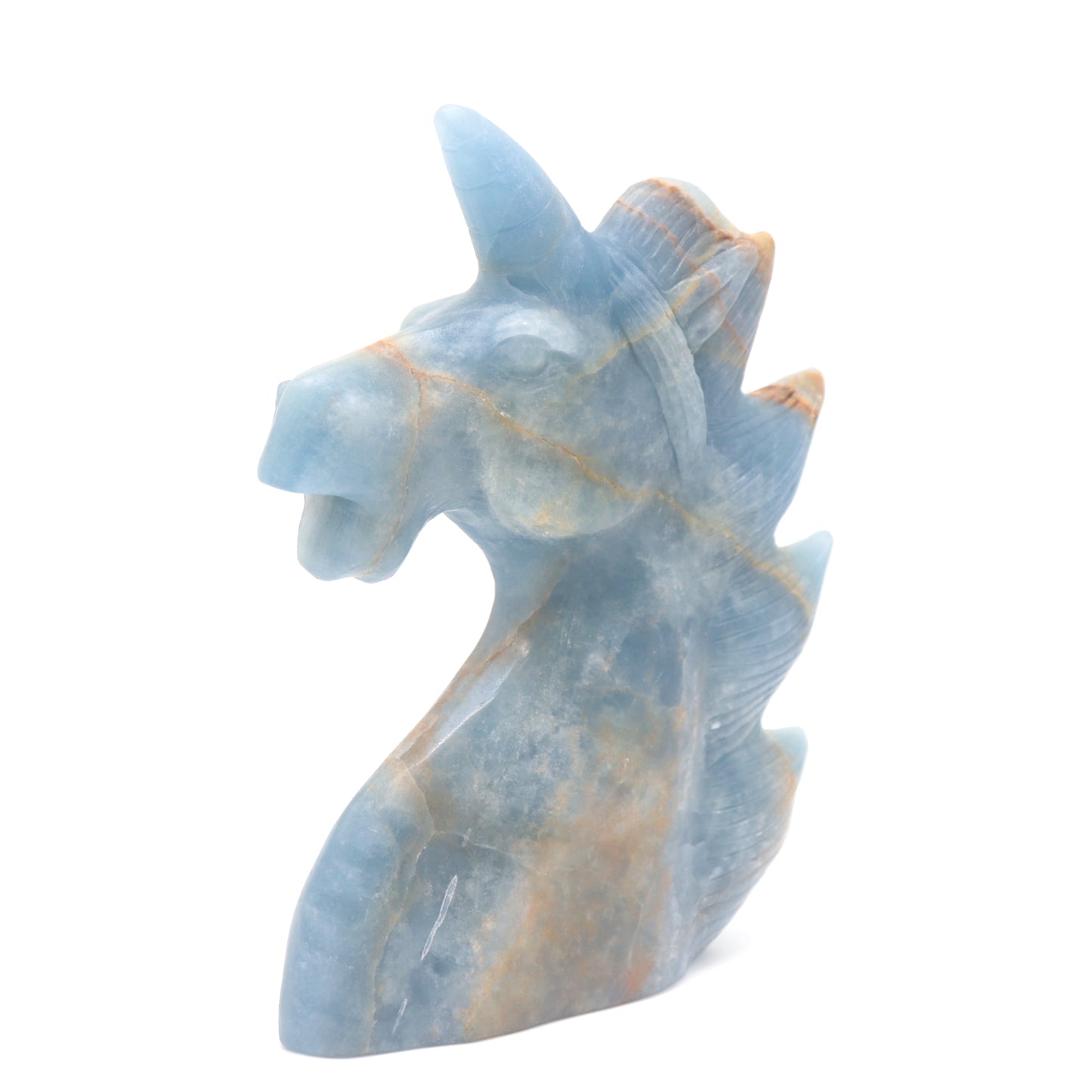 6" Natural Blue Onyx Hand Carved Unicorn Figurine Reiki Healing