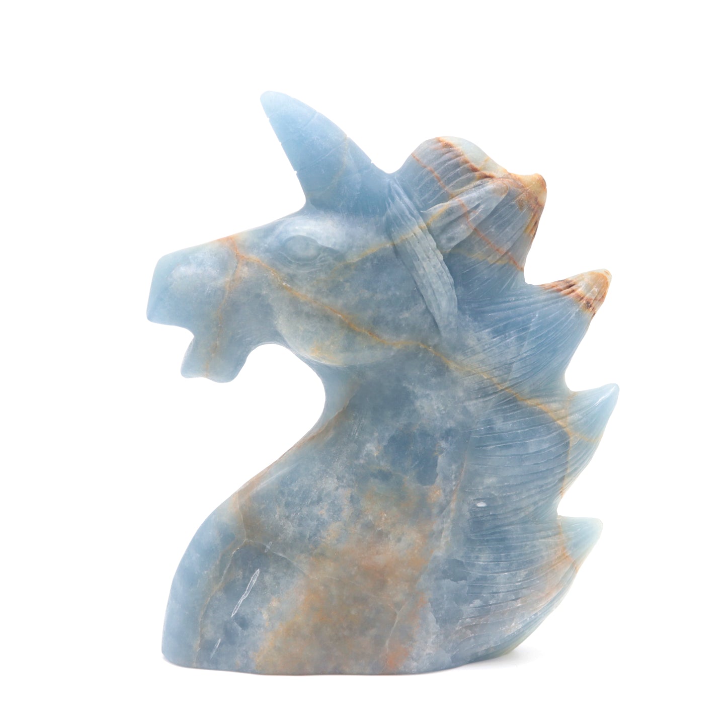 6" Natural Blue Onyx Hand Carved Unicorn Figurine Reiki Healing