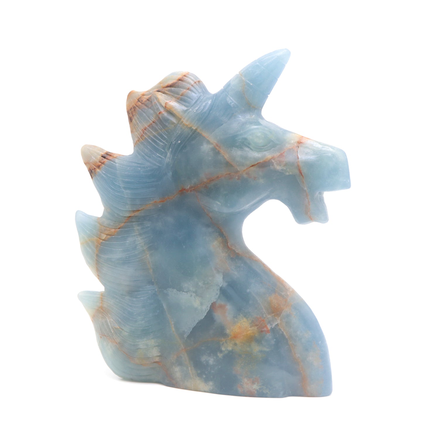 6" Natural Blue Onyx Hand Carved Unicorn Figurine Reiki Healing