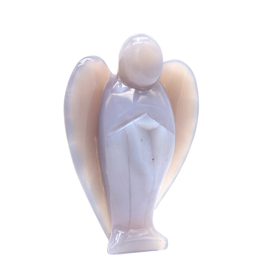 5.5" Natural Agate Druzy Hand Carved Angel Figurine Reiki Healing