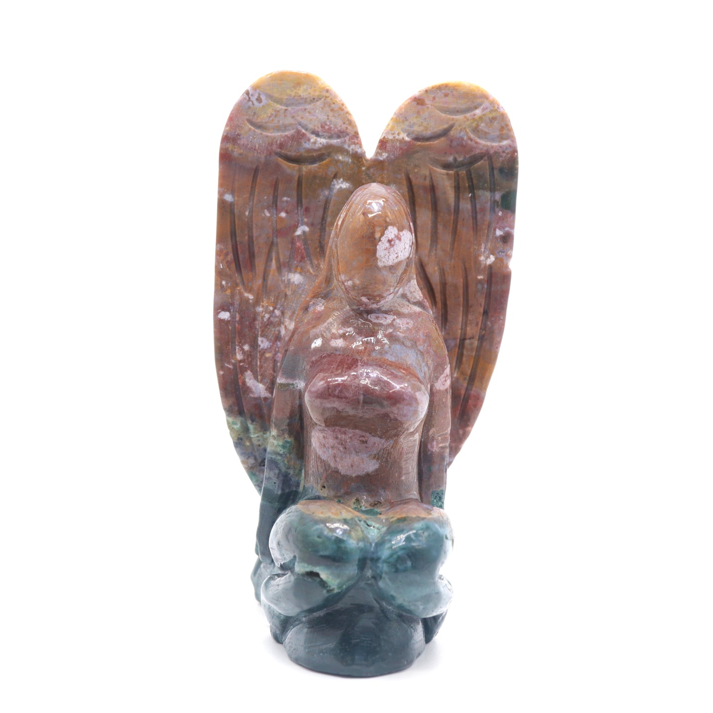 5" Natural Ocean Jasper Hand Carved Fairy Angel Figurine Reiki Healing