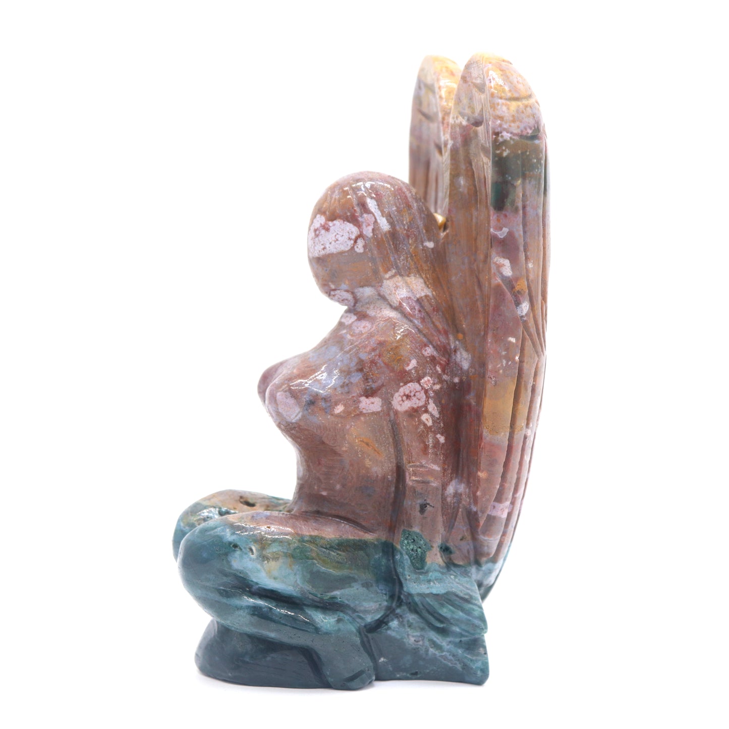 5" Natural Ocean Jasper Hand Carved Fairy Angel Figurine Reiki Healing