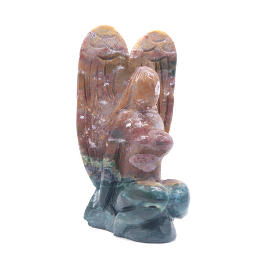 5" Natural Ocean Jasper Hand Carved Fairy Angel Figurine Reiki Healing