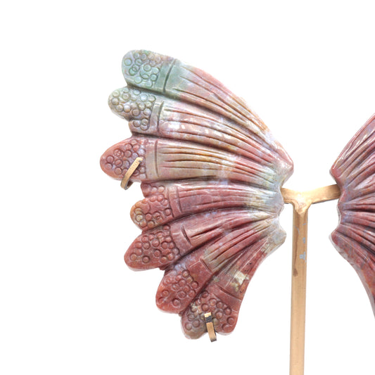 Natural Ocean Jasper Crystal Butterfly wings Quartz Healing + stand 1pc