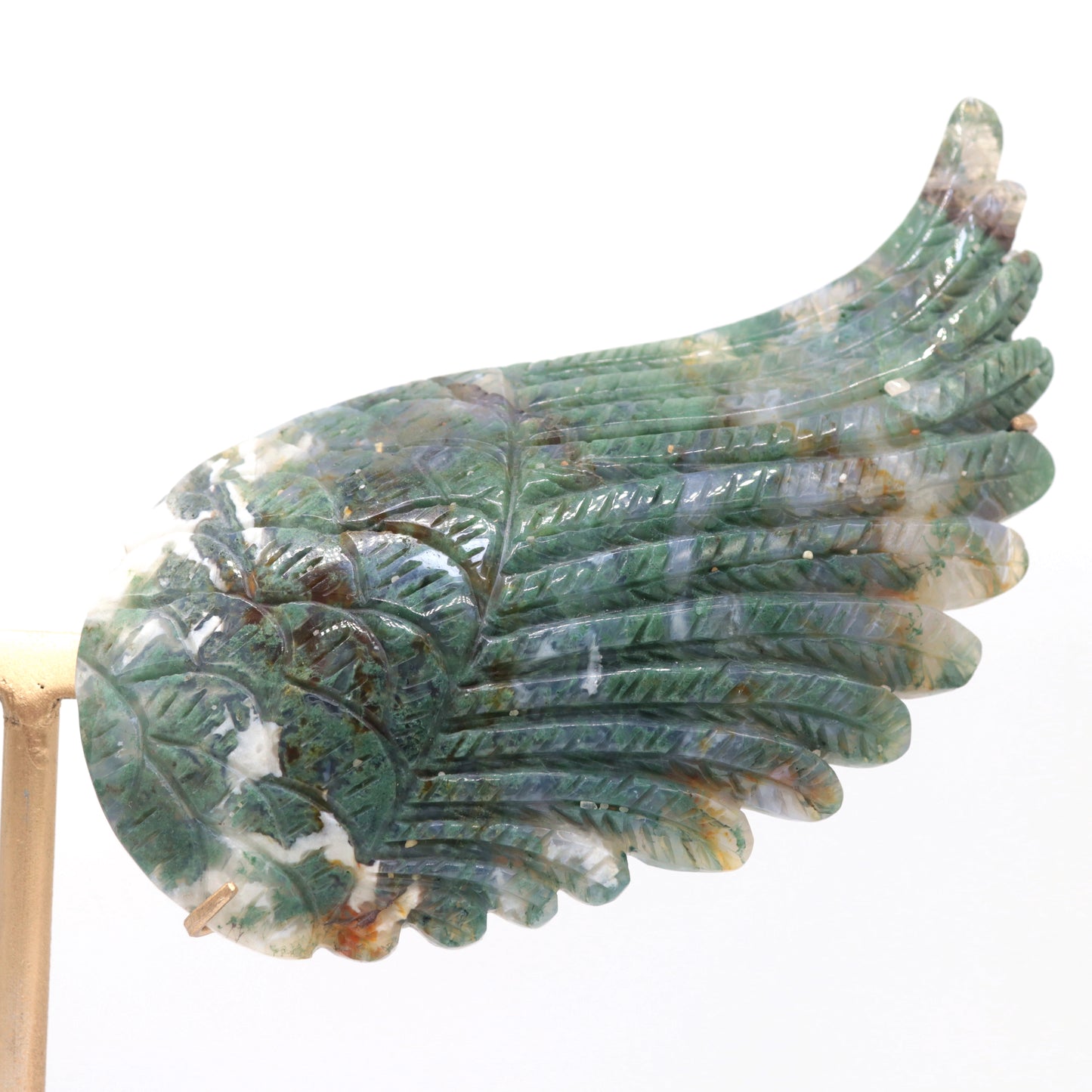 Natural Moss Agate Crystal Angel wings Quartz Healing + stand 1pc